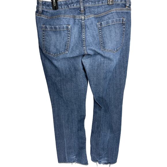 New York Company Jeans Women Size 14 Blue Curvy Bootcut Mid Rise DISTRESS HEM - Picture 2 of 7
